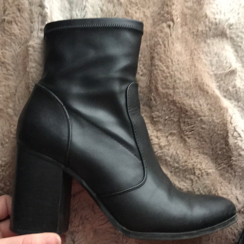 Black faux leather booties